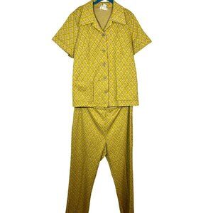 Retro Pant Set Knitwear Yellow Argyle Mod 70s Colorful Disco Flower Power Funky